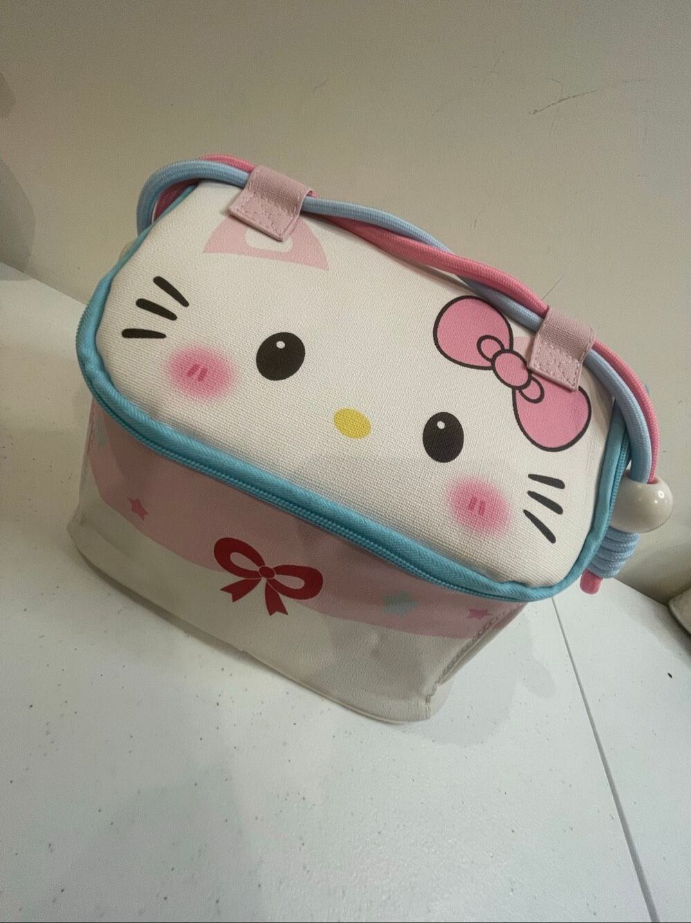 Hello Kitty Toiletry Cosmetic Travel Bag Pink Blue Bow Zipper Organizer